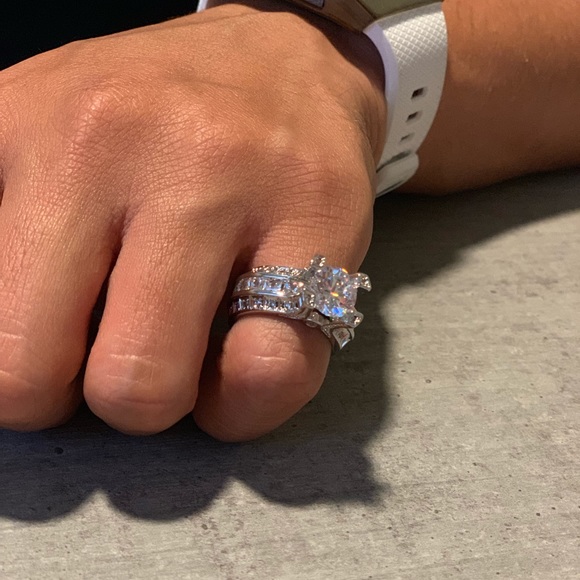 925 Silver Wedding Rings Round Cut White sapphire - Picture 4 of 7